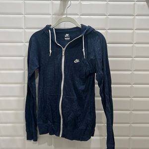 Nike small gray/blue long sleeve zip up, thin